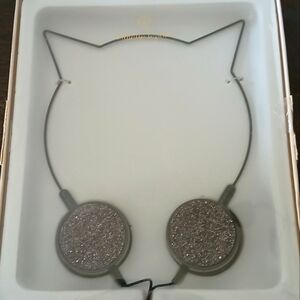 Nanette Lepore Black Glitter Cat Ear Shaped On-Ear Stereo Headphone